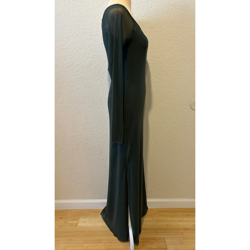 Silence + Noise Maxi Dress Sz L Green Mesh Long Sleeve Sheer Forest Fairy Goth